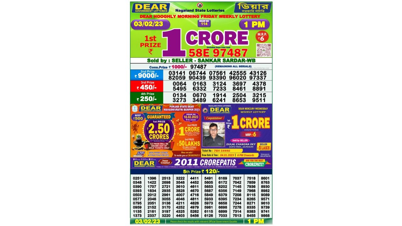 Lottery Sambad 3.2.2023 Result Today 1 PM 