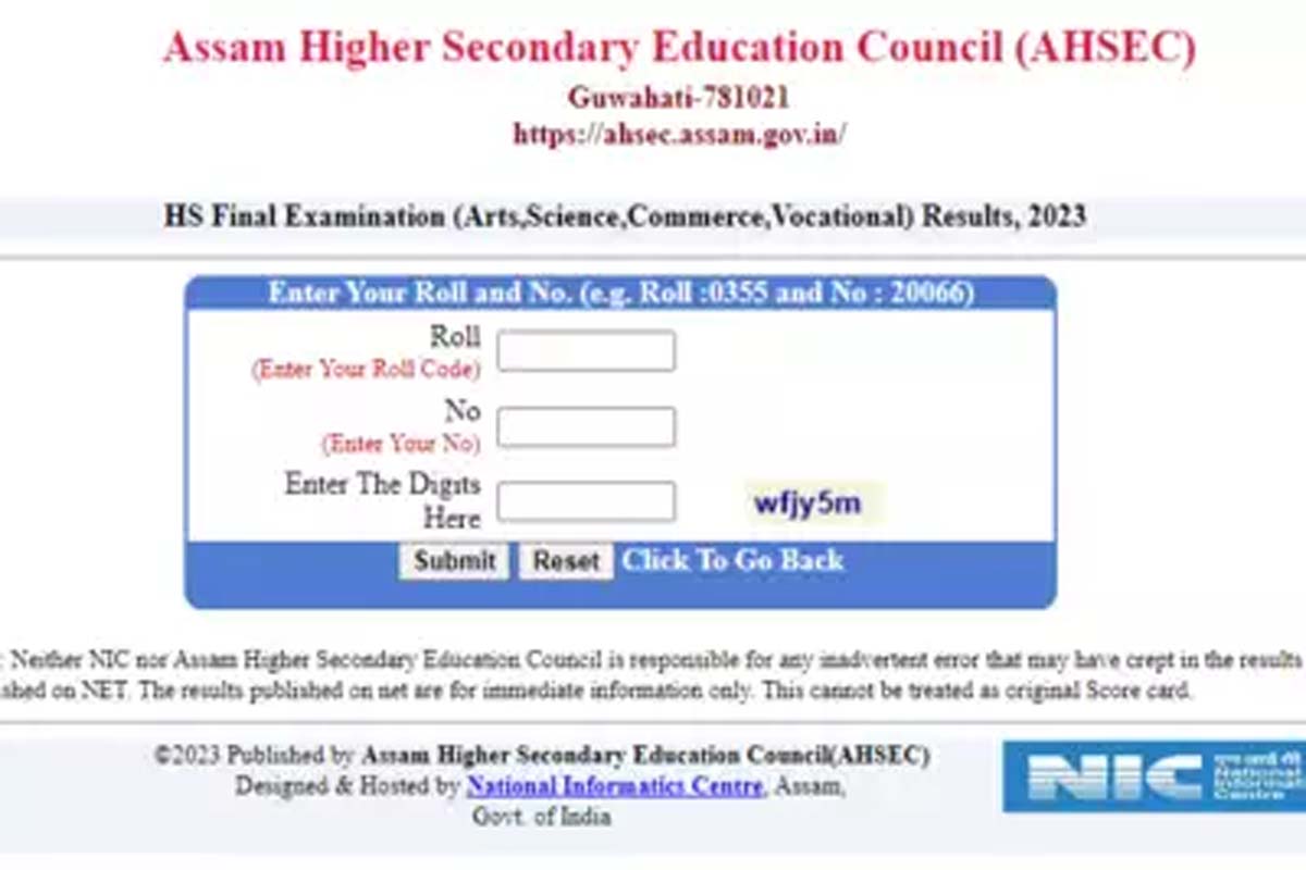 Assam HS 12th Result 2023